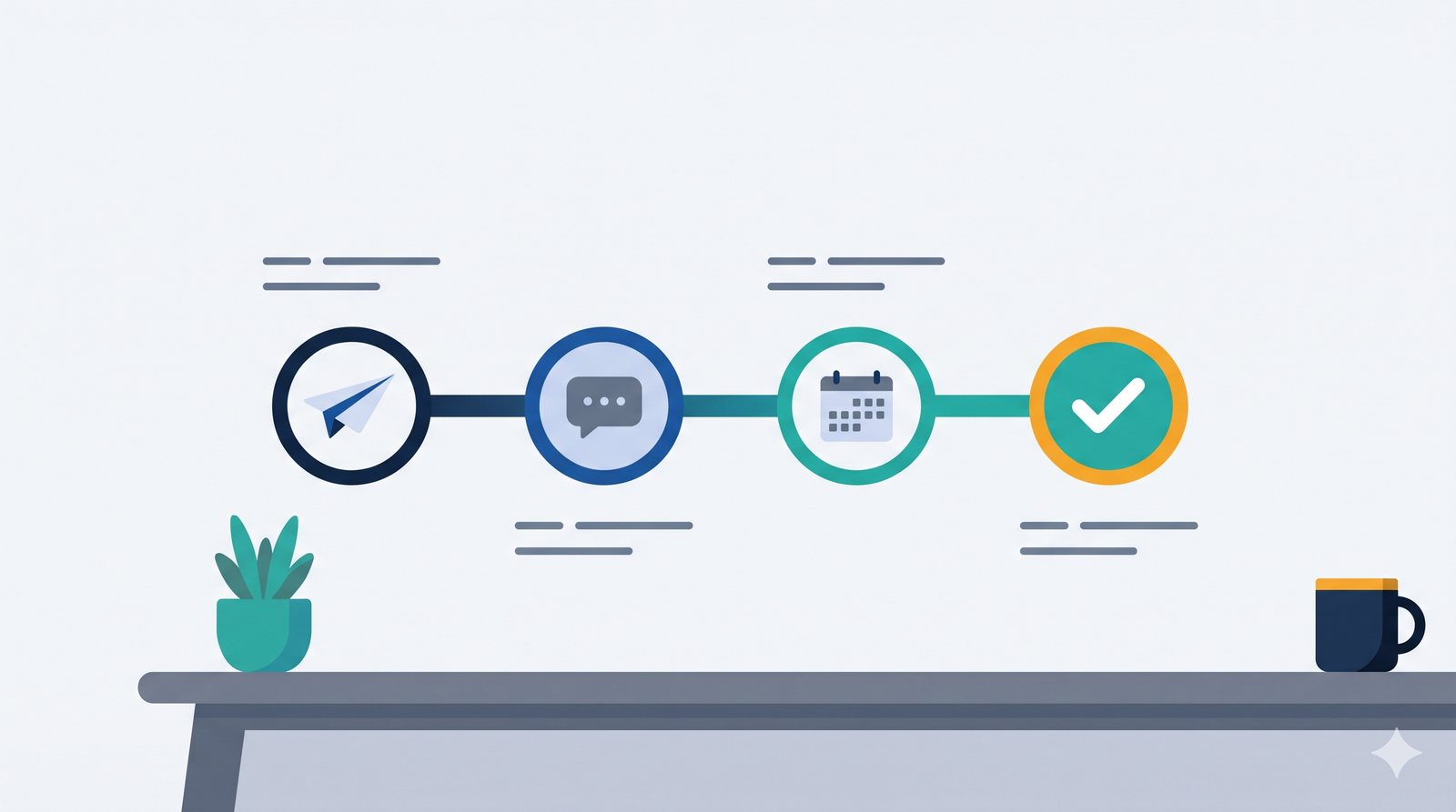 Illustration of a four-stop timeline: send the quote, check in, add something useful, close the loop.